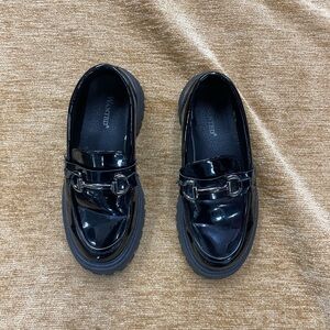 Wanted chunky heel, black patent leather, size 5 “bittersweet” loafer